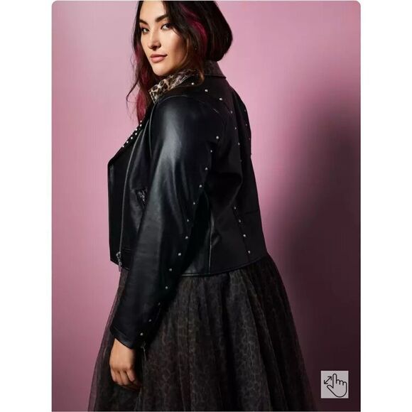 Torrid x betsey Johnson crop leopard print studded leather jacket y2k 80’s sz 1 - Picture 4 of 10